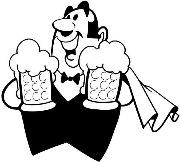 Waiter with two mugs of beer vinyl decal. Customize on line. Restaurants Bars Hotels 079-0349